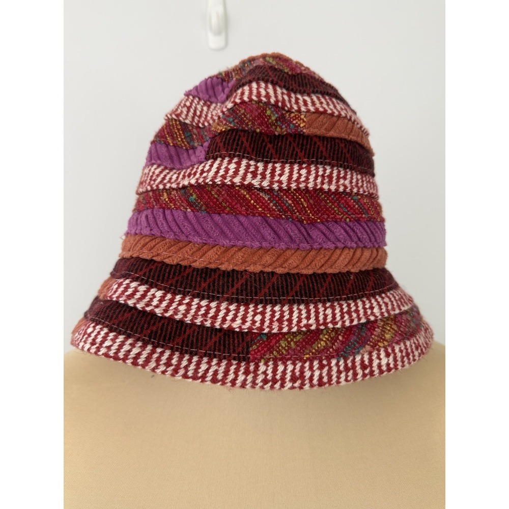 Colorful Women's Bucket Hat Tweed Corduroy Boho Artsy Funky Patchwork Striped - Picture 4 of 12